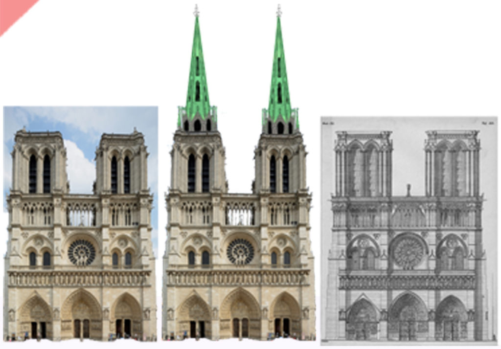 Paris-Kathedrale-Notre-Dame-Fassade-geplant-gebaut-Damals-Jetzt