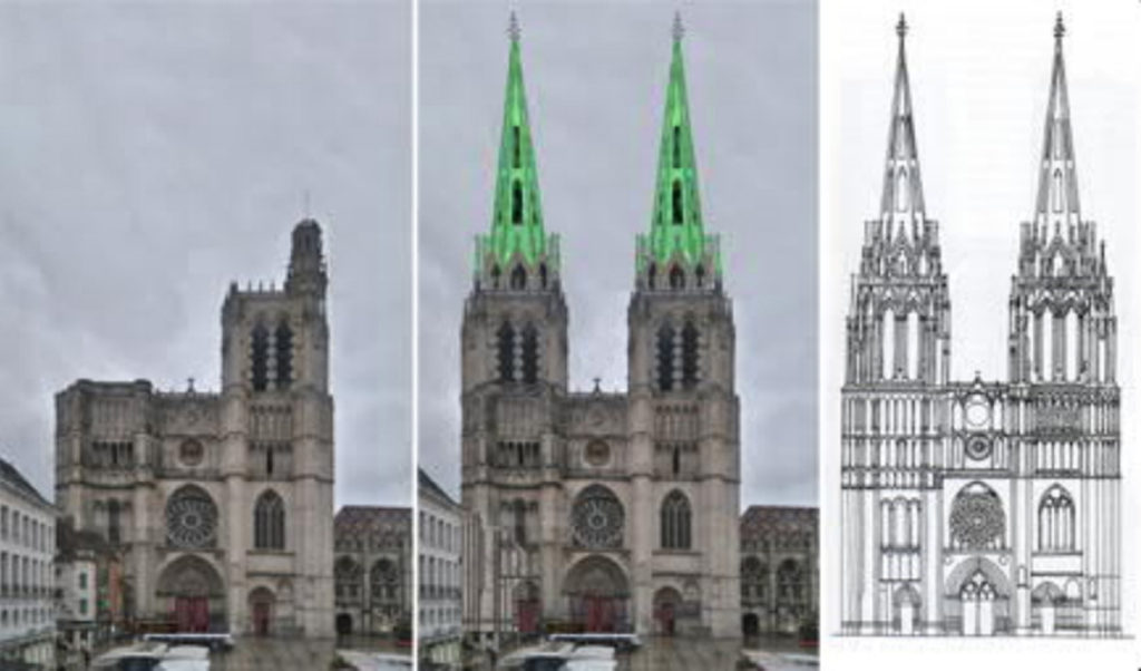 Sens-Kathedrale-Fassade-geplant-gebaut-Damals-Jetzt