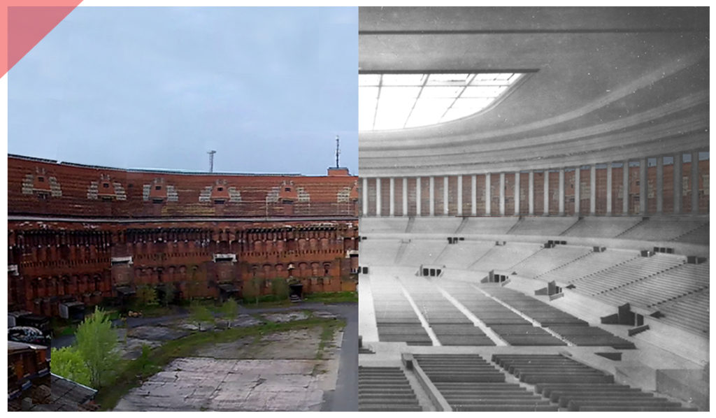 Nuremberg-Party-Rally-Grounds-new-Congress-hall-roof-66-columns-drone-flight-inner-court-Now-Then