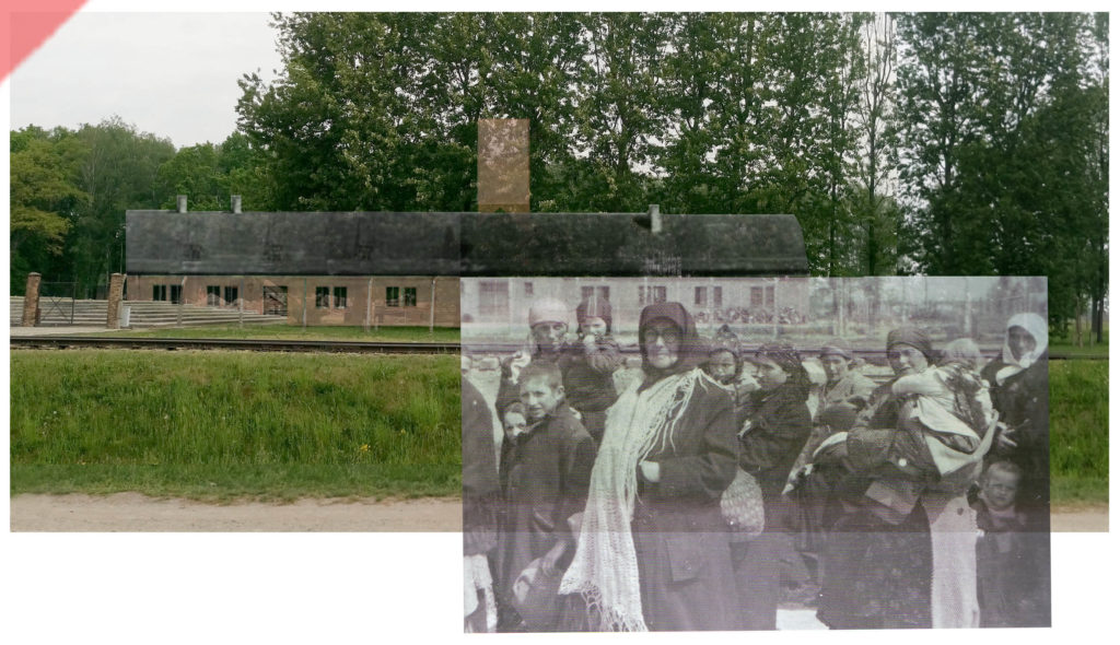 superimpose-now-then-in-color-colour-1943-1944-Auschwitz-Birkenau-crematorium-Krematorium-color-farbig-3-III-Ueberblenden-damals-jetzt-vergleich-now-then-1944-Photo