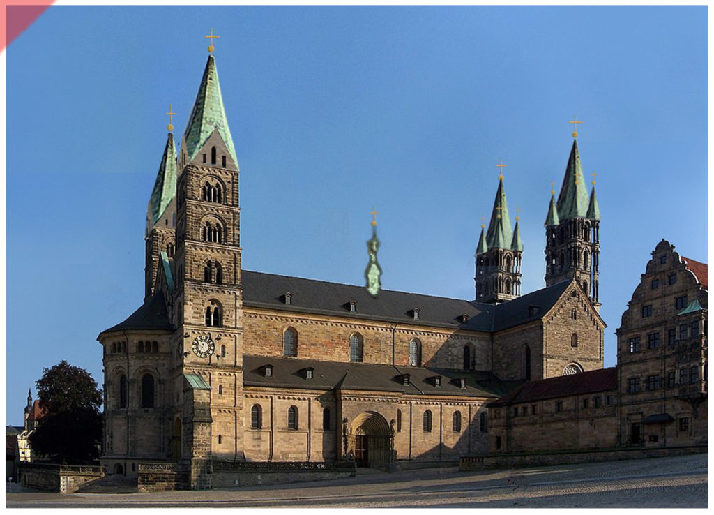 Bamberg-Dom-alte-Türme-BLEI-Turmhelme-Dachreiter-Mittelalter-Panorama-Nordseite