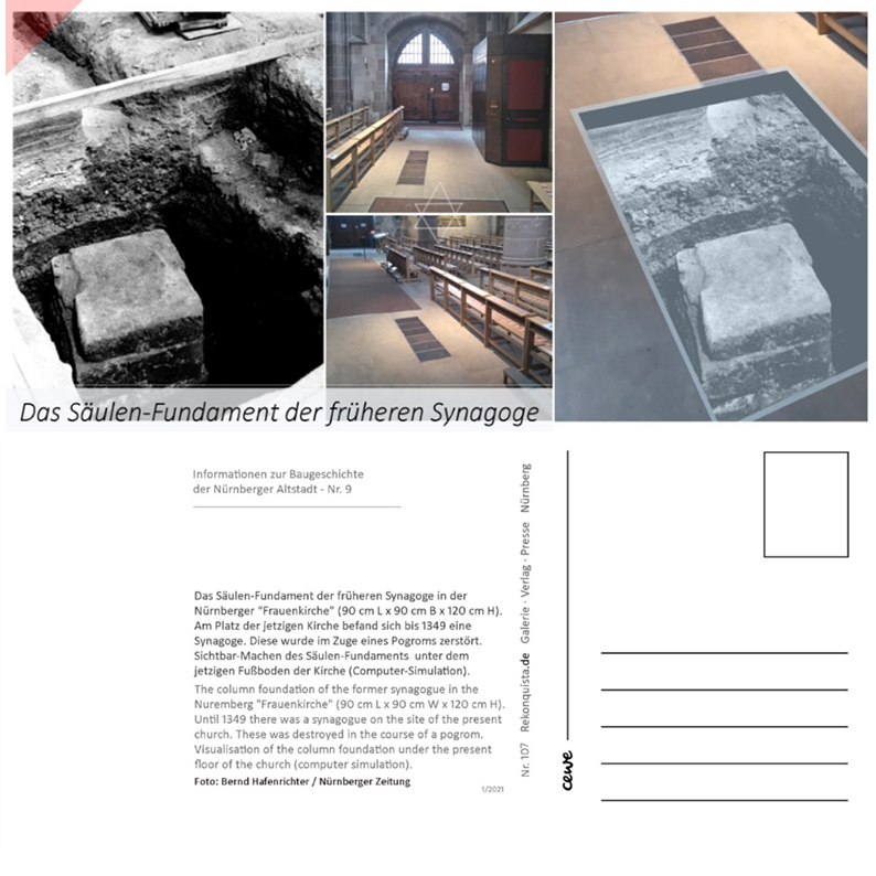 Postcard-base-of-column-1986-discovered-found-synagogue-Nuremberg-Hauptmarkt-1349-Pogrom-Postkarte-1-hoch-Fundament-Säule-1986-entdeckt-ausgegraben-Synagoge-Nürnberg-Hauptmarkt-1349-Pogrom-Frauenkirche