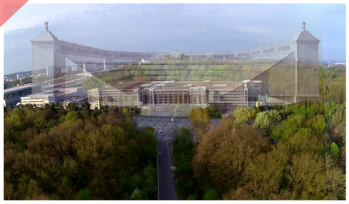 Deutsches-Stadion-Nuernberg-Reichsparteitage-Ueberblenden-Stadionmodell-front-Drohne-Luftbild
