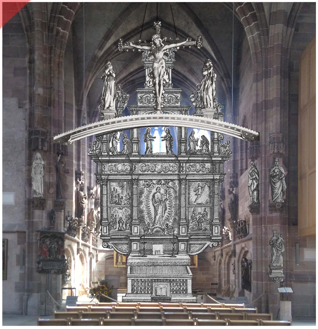 Frauenkirche-Liebfrauenkirche-Nuernberg-Ostchor-Welser-Altar-rekonstruiert-fehlende-Figuren-leere-Nischen-Jesus-Holzbogen