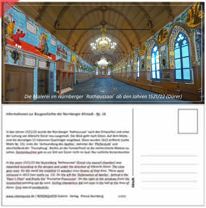 Ansichtskarte-Postkarte-Panorama-Duerer-1521-2023-Blick-nach-Osten-Rathaussaal-Nuernberg-Ostseite-Albrecht-Albrecht-Ausmalung-1521-Renaissance