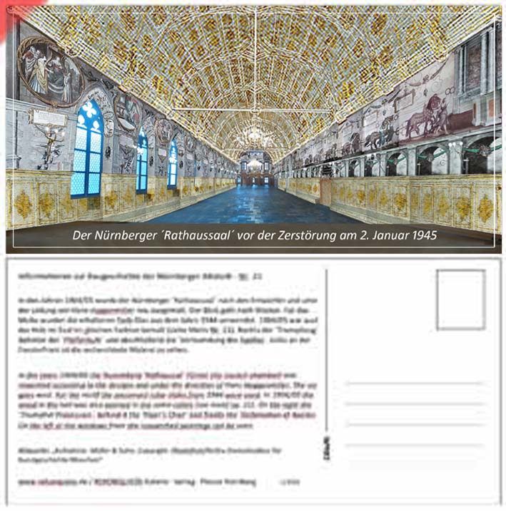Ansichtskarte-Postkarte-Panorama-Haggenmiller-Juvenell-Vergleich-1613-1904-2023-Blick-nach-Westen-Rathaussaal-Paul-Hans-Restaurator-Nuernberg-Ostseite-Ausmalung-Uebermalung